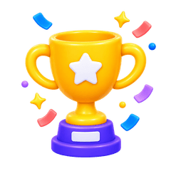 Golden trophy with colorful confetti