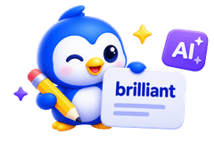 Penguin discovering the word brilliant with AI