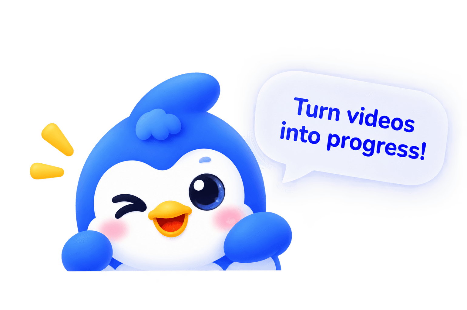 FLEN penguin saying Turn videos into progress